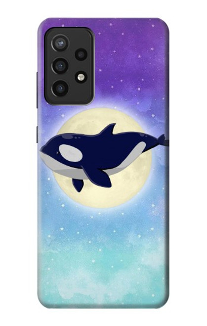 W3807 Killer Whale Orca Moon Pastel Fantasy Hard Case and Leather Flip Case For Samsung Galaxy A72, Galaxy A72 5G