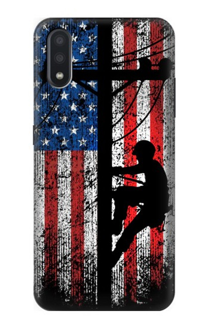 W3803 Electrician Lineman American Flag Hard Case and Leather Flip Case For Samsung Galaxy A01