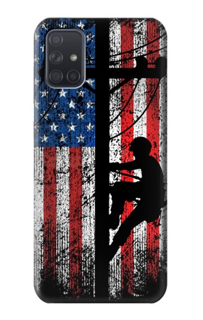 W3803 Electrician Lineman American Flag Hard Case and Leather Flip Case For Samsung Galaxy A71