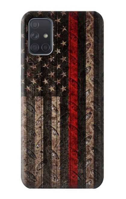 W3804 Fire Fighter Metal Red Line Flag Graphic Hard Case and Leather Flip Case For Samsung Galaxy A71