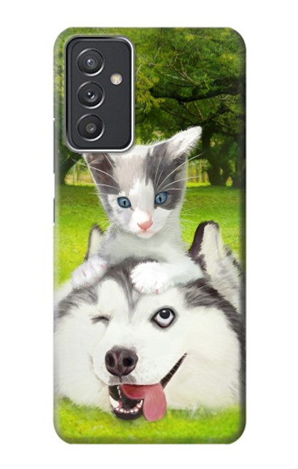W3795 Grumpy Kitten Cat Playful Siberian Husky Dog Paint Hard Case and Leather Flip Case For Samsung Galaxy Quantum 2