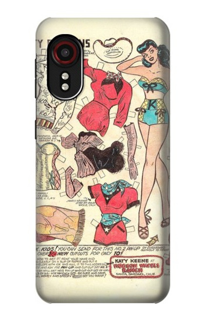 W3820 Vintage Cowgirl Fashion Paper Doll Hard Case and Leather Flip Case For Samsung Galaxy Xcover 5