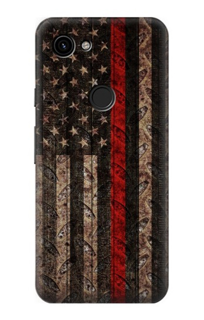 W3804 Fire Fighter Metal Red Line Flag Graphic Hard Case and Leather Flip Case For Google Pixel 3a