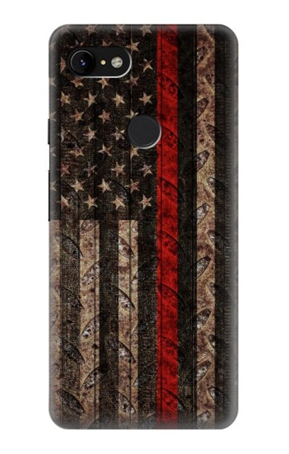 W3804 Fire Fighter Metal Red Line Flag Graphic Hard Case and Leather Flip Case For Google Pixel 3 XL