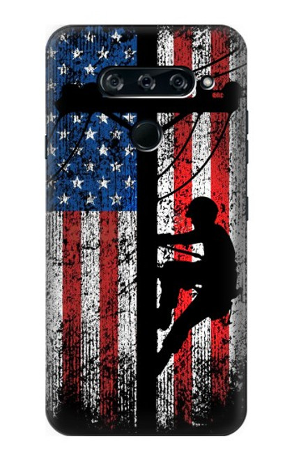 W3803 Electrician Lineman American Flag Hard Case and Leather Flip Case For LG V40, LG V40 ThinQ