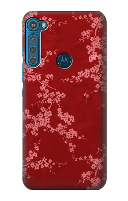 W3817 Red Floral Cherry blossom Pattern Hard Case and Leather Flip Case For Motorola One Fusion+