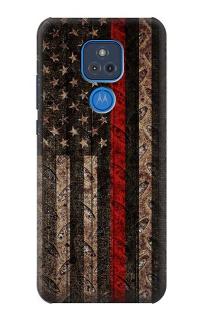 W3804 Fire Fighter Metal Red Line Flag Graphic Hard Case and Leather Flip Case For Motorola Moto G Play (2021)