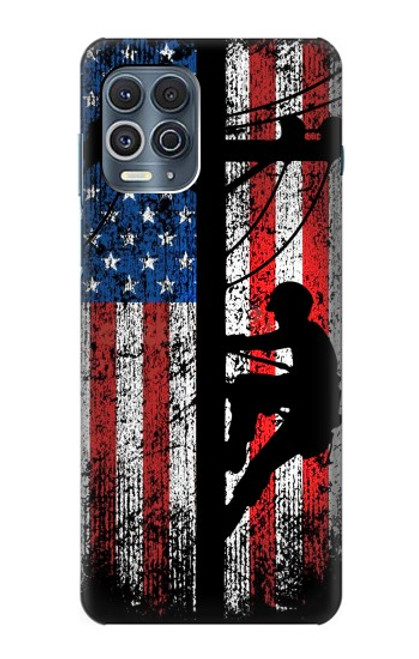 W3803 Electrician Lineman American Flag Hard Case and Leather Flip Case For Motorola Edge S