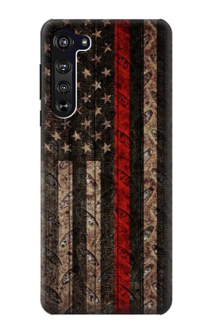 W3804 Fire Fighter Metal Red Line Flag Graphic Hard Case and Leather Flip Case For Motorola Edge