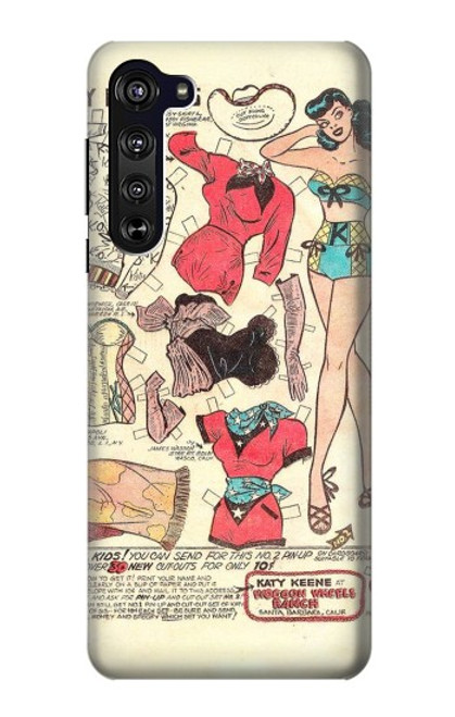 W3820 Vintage Cowgirl Fashion Paper Doll Hard Case and Leather Flip Case For Motorola Edge