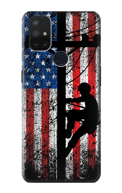 W3803 Electrician Lineman American Flag Hard Case and Leather Flip Case For OnePlus Nord N10 5G