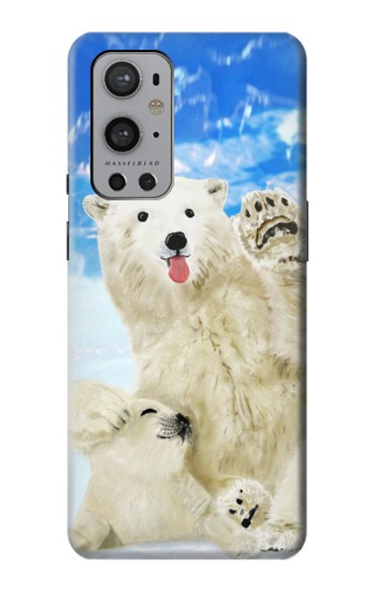 W3794 Arctic Polar Bear in Love with Seal Paint Hard Case and Leather Flip Case For OnePlus 9 Pro