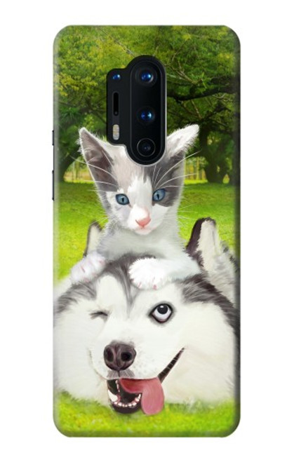 W3795 Grumpy Kitten Cat Playful Siberian Husky Dog Paint Hard Case and Leather Flip Case For OnePlus 8 Pro
