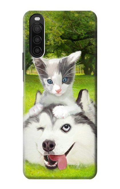 W3795 Grumpy Kitten Cat Playful Siberian Husky Dog Paint Hard Case and Leather Flip Case For Sony Xperia 10 III