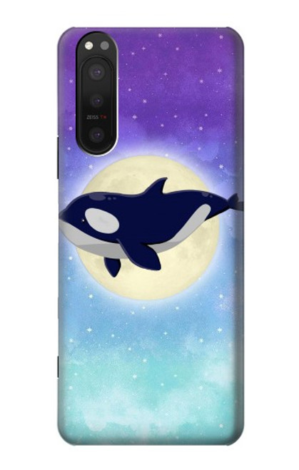 W3807 Killer Whale Orca Moon Pastel Fantasy Hard Case and Leather Flip Case For Sony Xperia 5 II