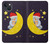 W2849 Cute Sleepy Owl Moon Night Hard Case and Leather Flip Case For iPhone 13 mini