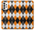 W3421 Black Orange White Argyle Plaid Hard Case and Leather Flip Case For Samsung Galaxy A73 5G