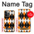 W3421 Black Orange White Argyle Plaid Hard Case and Leather Flip Case For iPhone 14 Pro