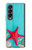 W3428 Aqua Wood Starfish Shell Hard Case For Samsung Galaxy Z Fold 4