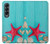 W3428 Aqua Wood Starfish Shell Hard Case For Samsung Galaxy Z Fold 4