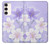 W2361 Purple White Flowers Hard Case and Leather Flip Case For Samsung Galaxy S23 Plus