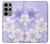 W2361 Purple White Flowers Hard Case and Leather Flip Case For Samsung Galaxy S23 Ultra