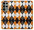 W3421 Black Orange White Argyle Plaid Hard Case and Leather Flip Case For Samsung Galaxy S23 Ultra