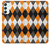 W3421 Black Orange White Argyle Plaid Hard Case and Leather Flip Case For Samsung Galaxy A34 5G