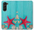 W3428 Aqua Wood Starfish Shell Hard Case For Samsung Galaxy Z Fold 5