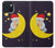 W2849 Cute Sleepy Owl Moon Night Hard Case and Leather Flip Case For iPhone 15