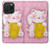 W3025 Pink Maneki Neko Lucky Cat Hard Case and Leather Flip Case For iPhone 15 Pro