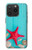 W3428 Aqua Wood Starfish Shell Hard Case and Leather Flip Case For iPhone 15 Pro