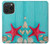 W3428 Aqua Wood Starfish Shell Hard Case and Leather Flip Case For iPhone 15 Pro