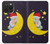 W2849 Cute Sleepy Owl Moon Night Hard Case and Leather Flip Case For iPhone 15 Pro Max