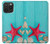 W3428 Aqua Wood Starfish Shell Hard Case and Leather Flip Case For iPhone 15 Pro Max