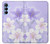 W2361 Purple White Flowers Hard Case and Leather Flip Case For Samsung Galaxy A15 5G