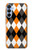 W3421 Black Orange White Argyle Plaid Hard Case and Leather Flip Case For Samsung Galaxy A15 5G