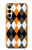 W3421 Black Orange White Argyle Plaid Hard Case and Leather Flip Case For Samsung Galaxy A25 5G