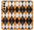 W3421 Black Orange White Argyle Plaid Hard Case and Leather Flip Case For Samsung Galaxy A25 5G