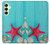 W3428 Aqua Wood Starfish Shell Hard Case and Leather Flip Case For Samsung Galaxy A25 5G