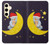 W2849 Cute Sleepy Owl Moon Night Hard Case and Leather Flip Case For Samsung Galaxy S24