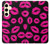 W2933 Pink Lips Kisses on Black Hard Case and Leather Flip Case For Samsung Galaxy S24