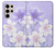 W2361 Purple White Flowers Hard Case and Leather Flip Case For Samsung Galaxy S24 Ultra