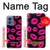 W2933 Pink Lips Kisses on Black Hard Case and Leather Flip Case For Motorola Moto G Play 4G (2024)