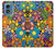 W3281 Colorful Hippie Flowers Pattern Hard Case and Leather Flip Case For Motorola Moto G Play 4G (2024)