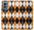 W3421 Black Orange White Argyle Plaid Hard Case and Leather Flip Case For Motorola Moto G Play 4G (2024)