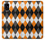 W3421 Black Orange White Argyle Plaid Hard Case and Leather Flip Case For Samsung Galaxy A41