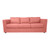 “Front view of a modern coral upholstered sofa on a white background.”