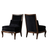 Front and side view of Medellin Simancas slipper lounge chair featuring black chenille fabric and walnut frame