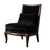 Luxury high-back slipper chair with black chenille upholstery, walnut frame, and matching lumbar pillow
